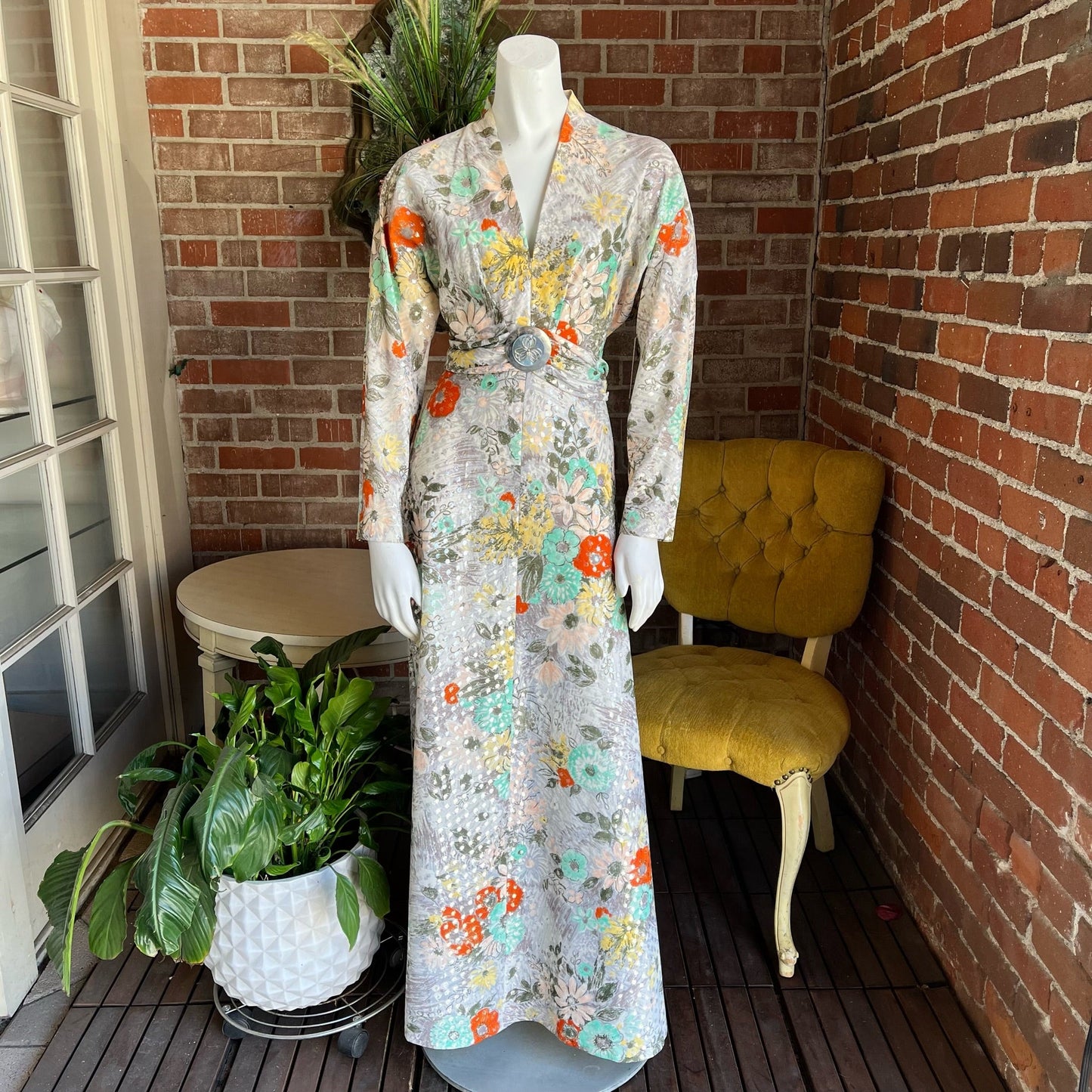 1970s Floral Lamè Dress