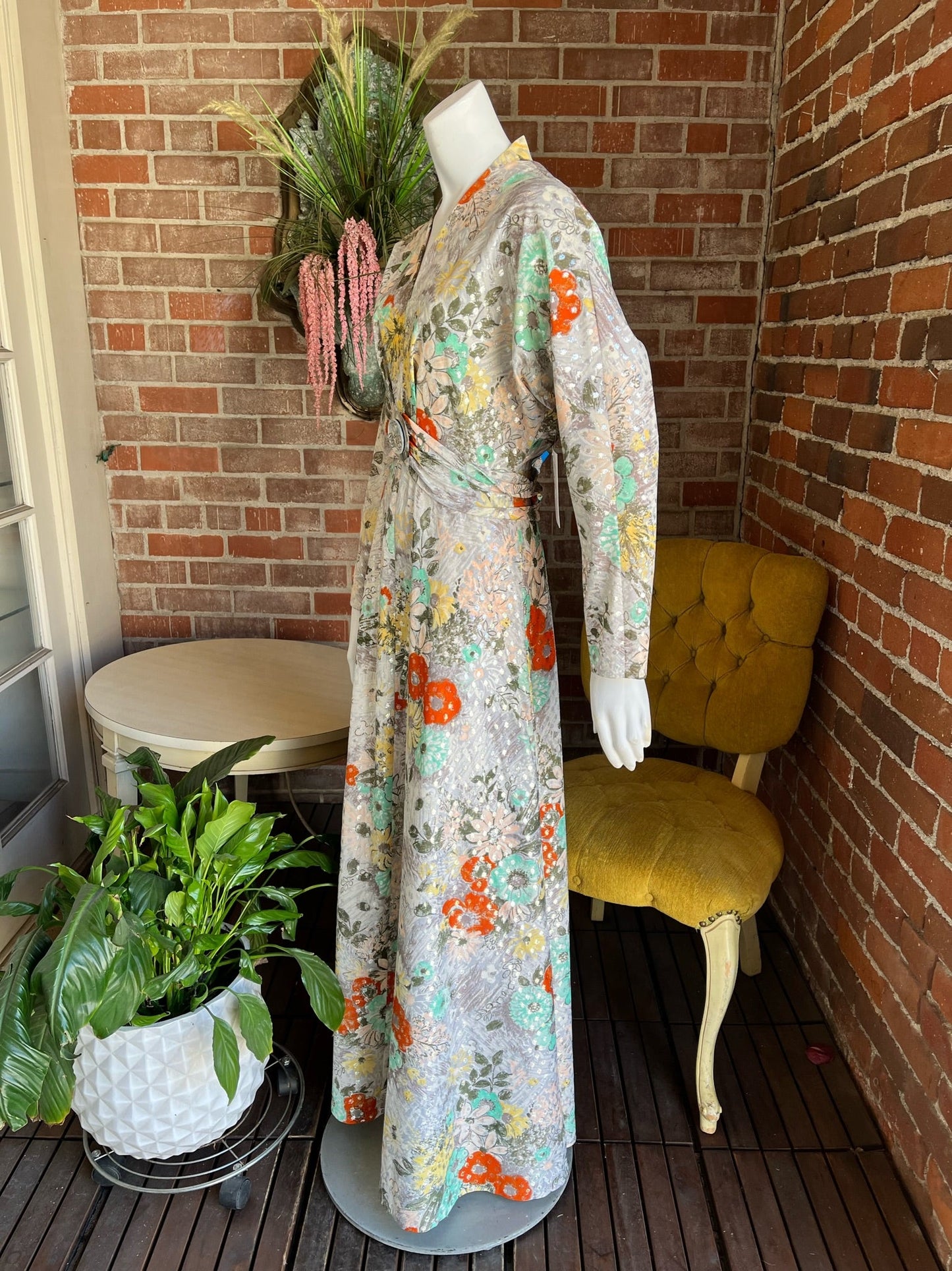 1970s Floral Lamè Dress