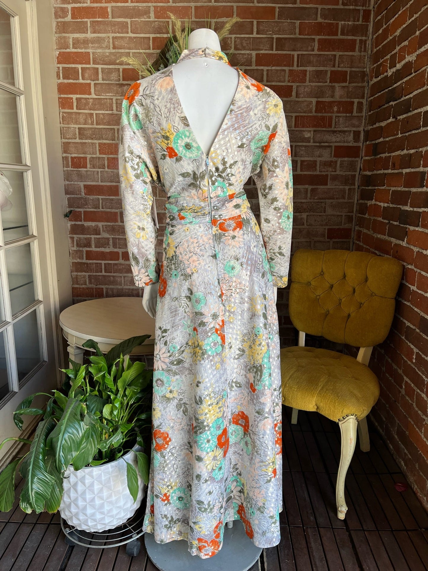 1970s Floral Lamè Dress