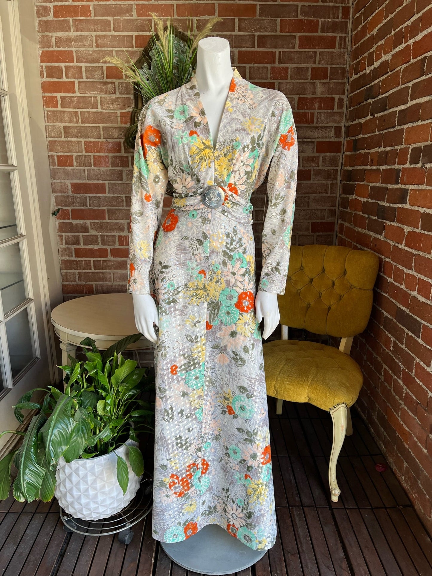 1970s Floral Lamè Dress